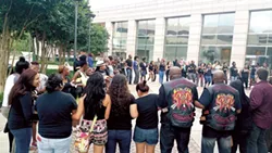 KIMBERLY LAWSON - A diverse crowd of students, teachers, clergy members and even some bikers gathered at the Government Center on May 12.