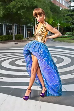 JUSTIN DRISCOLL - A model showcases one of Dontarius Clyburn's recent designs.