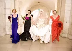 CRAIG BLANKENHORN / NEW LINE CINEMA - COLOR COORDINATED: Here comes the bride (Sarah Jessica Parker, second from right) and her friends (Cynthia Nixon, Kristin Davis and Kim Cattrall) in Sex and the City.