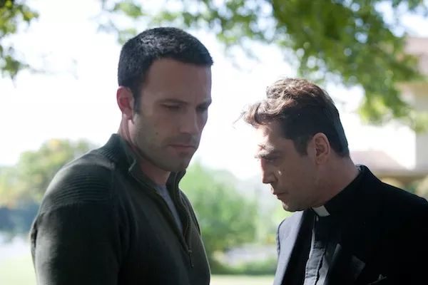I WONDER AS I WANDER: Neil (Ben Affleck) and Father Quintana (Javier Bardem) ponder love, faith and living in Oklahoma in To the Wonder. (Photo: Magnolia Pictures)
