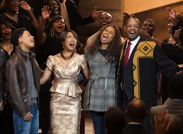 Jacob Latimore, Angela Bassett, Jennifer Hudson and Forest Whitaker in Black Nativity. (Photo: Fox Searchlight)