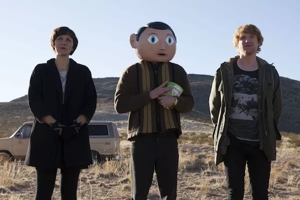 Maggie Gyllenhaal, Michael Fassbender and Domhnall Gleeson in Frank (Photo: Magnolia Pictures)