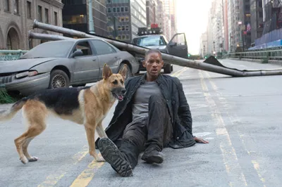 MEAN STREETS: Robert Neville (Will Smith) and Sam hit the road to escape from murderous mutants in I Am Legend. - BARRY WETCHER / WARNER BROS.