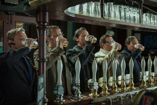 ON TAP: Martin Freeman, Paddy Considine, Simon Pegg, Nick Frost and Eddie Marsan in The World's End (Photo: Focus Features)