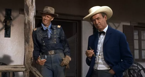 Richard Widmark and James Stewart in Two Rode Together (Photo: Twilight Time)