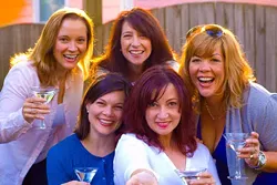 WELDON WEAVER - SWIMMING IN COCKTAILS: (l-r) Tonya Bludsworth, Chandler McIntyre, Stephanie DiPaolo, Sheila Snow Proctor and Donna Scott in The Dixie Swim Club.