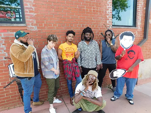 The crew (from left): Phaze Gawd, Bleu, Nige Hood, Black Linen, Kizzy and Jah-Monte Ogbon; stooping: Tizzy.