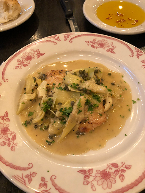 One of Mama Ricotta’s most popular dishes, pollo carciofi.