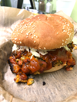 A BBQ Bean Burger at NoDa Bodega's Vegan Night. (Photo by Sophie Whisnant)