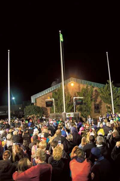 Thousands of people gather each year to watch a three-foot glowing pickle drop early in the evening on New Year’s Eve before moving along to other, more acceptable celebrations. (Photo Courtesy of Mt. Olive Pickle Company)