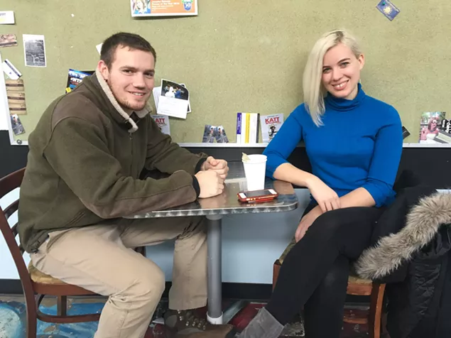 Josh Sawyer and Lexi Wombwell offered each other shelter from the storm