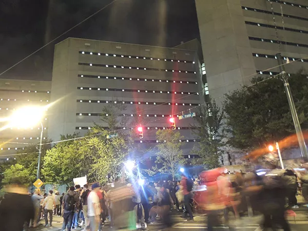 Protesters outside of the Mecklenburg County Jail in 2016. (Photo by Ryan Pitkin)