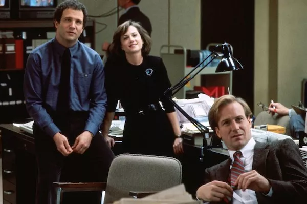 Albert Brooks, Holly Hunter and William Hurt in Broadcast News (Photo: Fox)