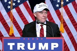 Jeff Sessions at an immigration policy speech in 2016. (Photo by Gage Skidmore)