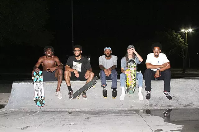 The crew — [from left] Daughtry, Steven Lopez, Whidbee, Martin and Carroll — hanging out at the Eastland Mall spot. (Photo by Brian Twitty)