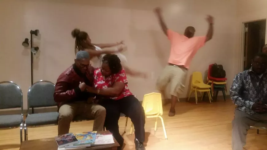 Leonce Wilkins, Xavier Medley, Jethro Richardson and Nakia Savage at a recent rehearsal for 'Stuck.'